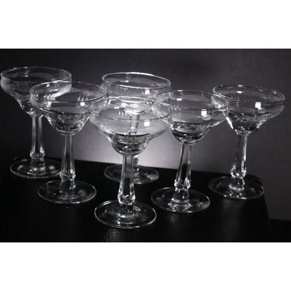 Edwardian pressed glass champagne glasses set of 6, art deco tall sherbet - Picture 1 of 10